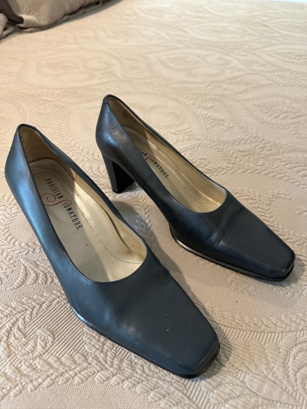 Blue Leather Square-Toe Pumps